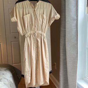 Dee & Ray Cream Button Silky Midi Shirt Dress